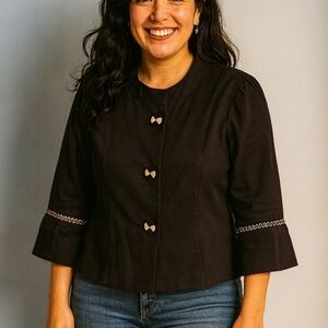 Black Button-Up Jacket. 3/4 Sleeves. Flare Sleeves. Size M